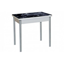 Бронкс фотопечать стол обеденный поворотно-раскладной / кристаллы/бетон белый/металлик