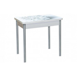 Бронкс фотопечать стол обеденный поворотно-раскладной / цветы 018/бетон белый/металлик