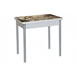Бронкс фотопечать стол обеденный поворотно-раскладной / цветы на досках/бетон белый/металлик